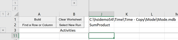 Worksheet showing empty analyzer template